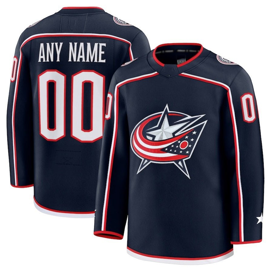 CustomC.BlueJacketsFanaticsHomePremiumJersey-Navy Custom C.Blue Jackets Fanatics Home Premium Jersey - Navy Stitched American Hockey Jerseys - Image 1