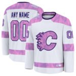Custom C.Flames Fanatics 2024 Hockey Fights Cancer Practice Jersey - White Stitched American Hockey Jerseys