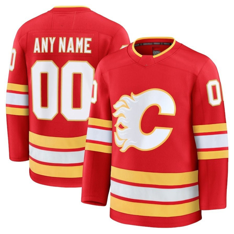 CustomC.FlamesFanaticsHomePremiumJersey-Red_54f954ec-83f1-45d9-a635-8f5e4d147142 Custom C.Flames Fanatics Home Premium Jersey - Red Stitched American Hockey Jerseys - Image 1