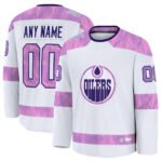 Custom E.Oilers Fanatics 2024 Hockey Fights Cancer Practice Jersey - White Stitched American Hockey Jerseys