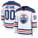 Custom E.Oilers Fanatics Away Premium Jersey - White Stitched American Hockey Jerseys