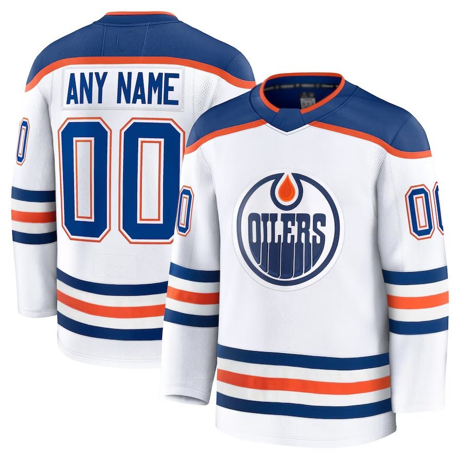 CustomE.OilersFanaticsAwayPremiumJersey-White Custom E.Oilers Fanatics Away Premium Jersey - White Stitched American Hockey Jerseys - Image 1