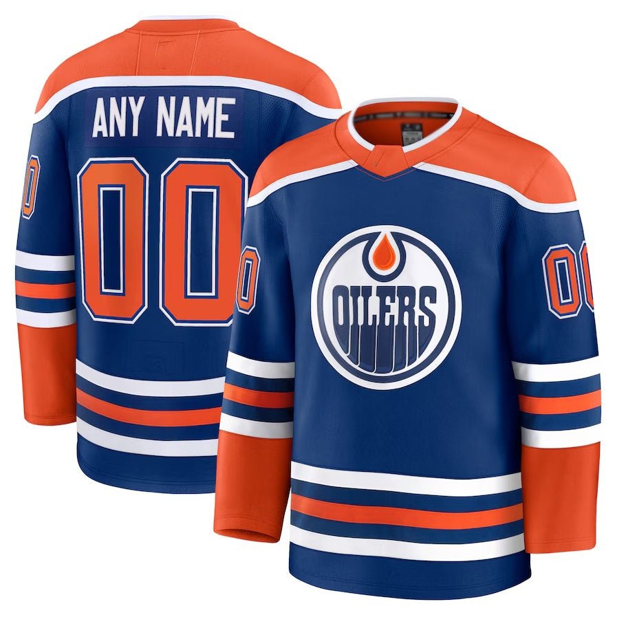 CustomE.OilersFanaticsHomePremiumJersey-Royal Custom E.Oilers Fanatics Home Premium Jersey - Royal Stitched American Hockey Jerseys - Image 1