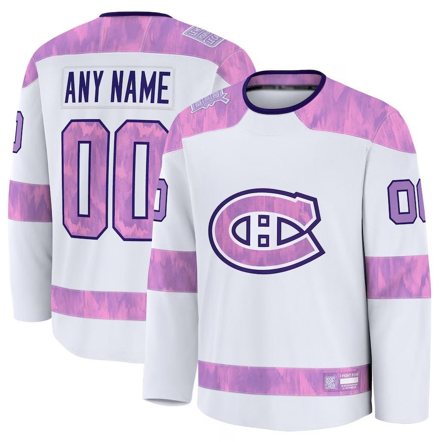 CustomM.CanadiensFanatics2024HockeyFightsCancerPracticeJersey-White Custom M.Canadiens Fanatics 2024 Hockey Fights Cancer Practice Jersey - White Stitched American Hockey Jerseys - Image 1