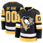 Custom P.Penguins Fanatics Home Premium Jersey - Black Stitched American Hockey Jerseys