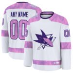 Custom SJ.Sharks Fanatics 2024 Hockey Fights Cancer Practice Jersey - White Stitched American Hockey Jerseys
