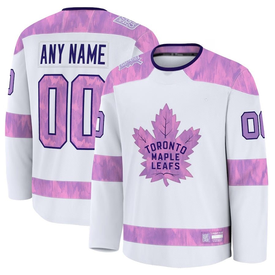 CustomT.MapleLeafsFanatics2024HockeyFightsCancerPracticeJersey-White Custom T.Maple Leafs Fanatics 2024 Hockey Fights Cancer Practice Jersey - White Stitched American Hockey Jerseys - Image 1