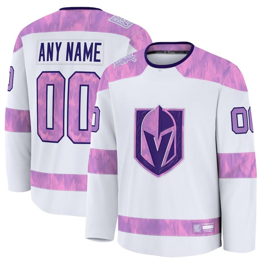 CustomV.GoldenKnightsFanatics2024HockeyFightsCancerPracticeJersey-White Custom V.Golden Knights Fanatics 2024 Hockey Fights Cancer Practice Jersey - White Stitched American Hockey Jerseys - Image 1