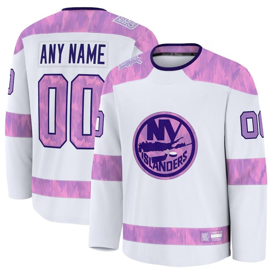 Custom_NY.Islanders_Fanatics_2024_Hockey_Fights_Cancer_Practice_Jersey_-_White Custom NY.Islanders ACTIVE PLAYER White 2024-25 Away Stitched American Hockey Jerseys - Image 1