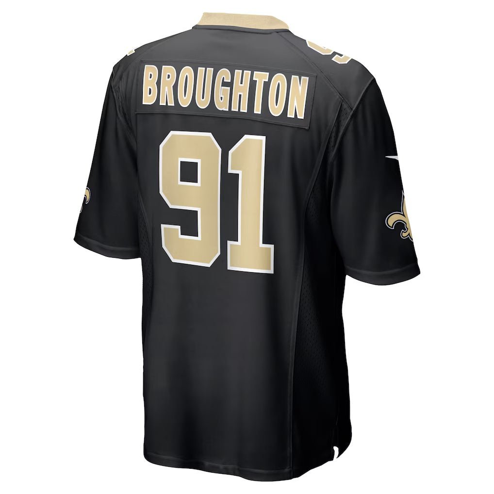 NO.Saints_91VernonBroughtonBlackTeamGameJersey NO.Saints #91 Vernon Broughton Black Team Game Stitched American Football Jersey - Image 1