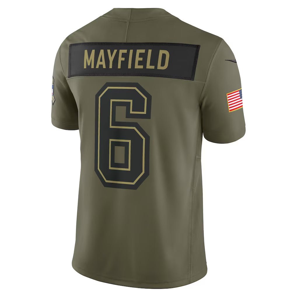 TB.Buccaneers_6BakerMayfieldOlive2025SalutetoServiceLimitedJersey TB.Buccaneers #6 Baker Mayfield Olive 2025 Salute to Service Limited American Football Jerseys - Image 1