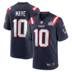 Men's New England Patriots Drake Maye Nike Navy Super Bowl LX Patch Game Jersey